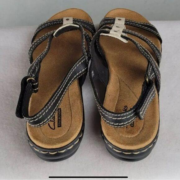 Clark's Collection Black & Cream Sandals Size 8.5 EUC - Picture 6 of 8